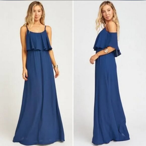Show Me Your Mumu Navy Blue Caitlin Ruffle Maxi Dress Size XXS - Picture 10 of 16